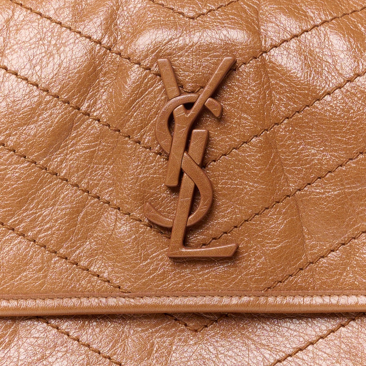Crinkled Calfskin Matelasse Monogram Medium Niki Chain Satchel Caramel