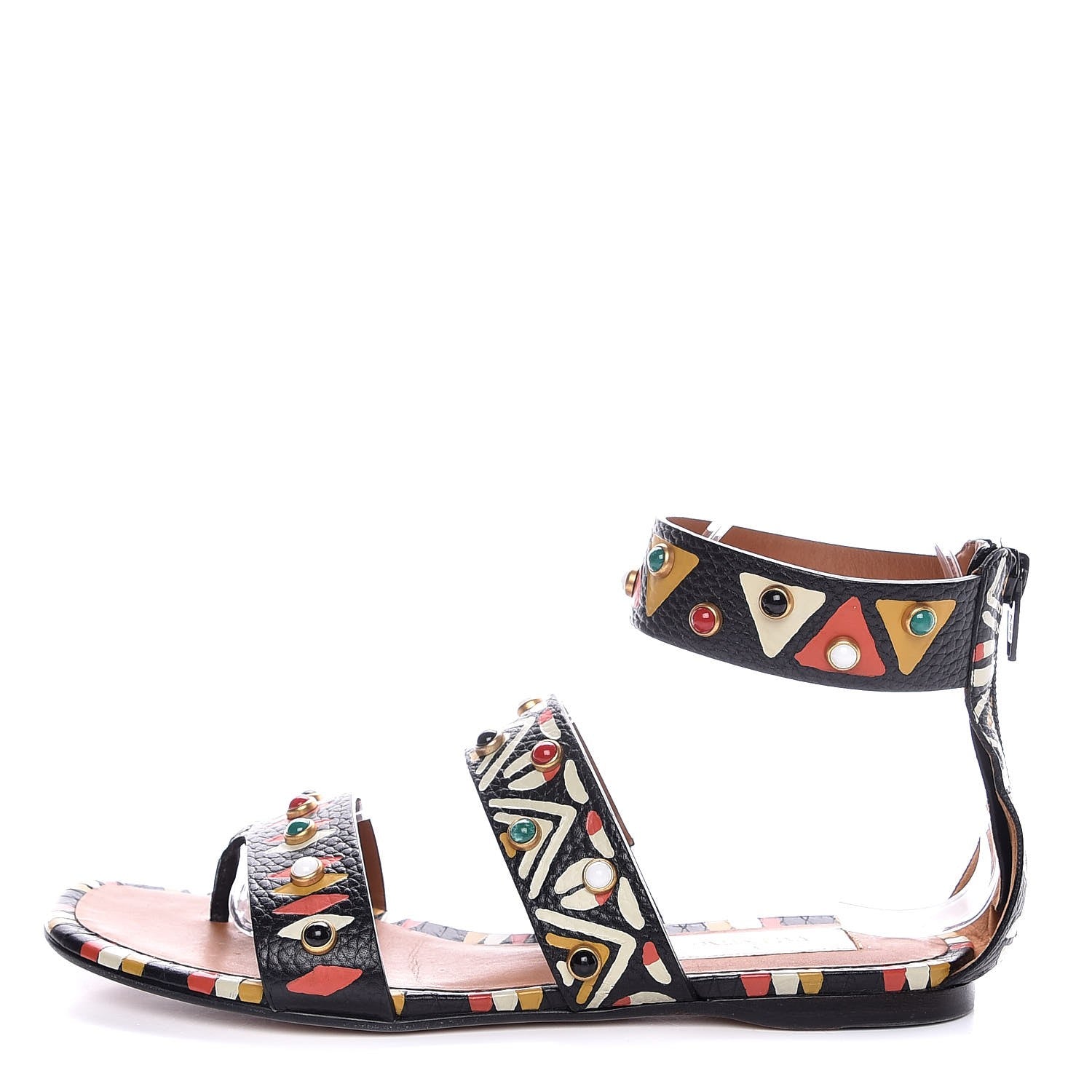 Valentino Garavani Calfskin Hand Painted Rockstud Thong Sandals 36 Black 1 of 7
