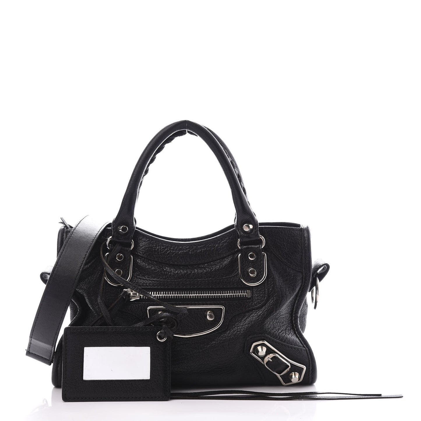 Chevre Silver Metallic Edge Hardware Mini City Black