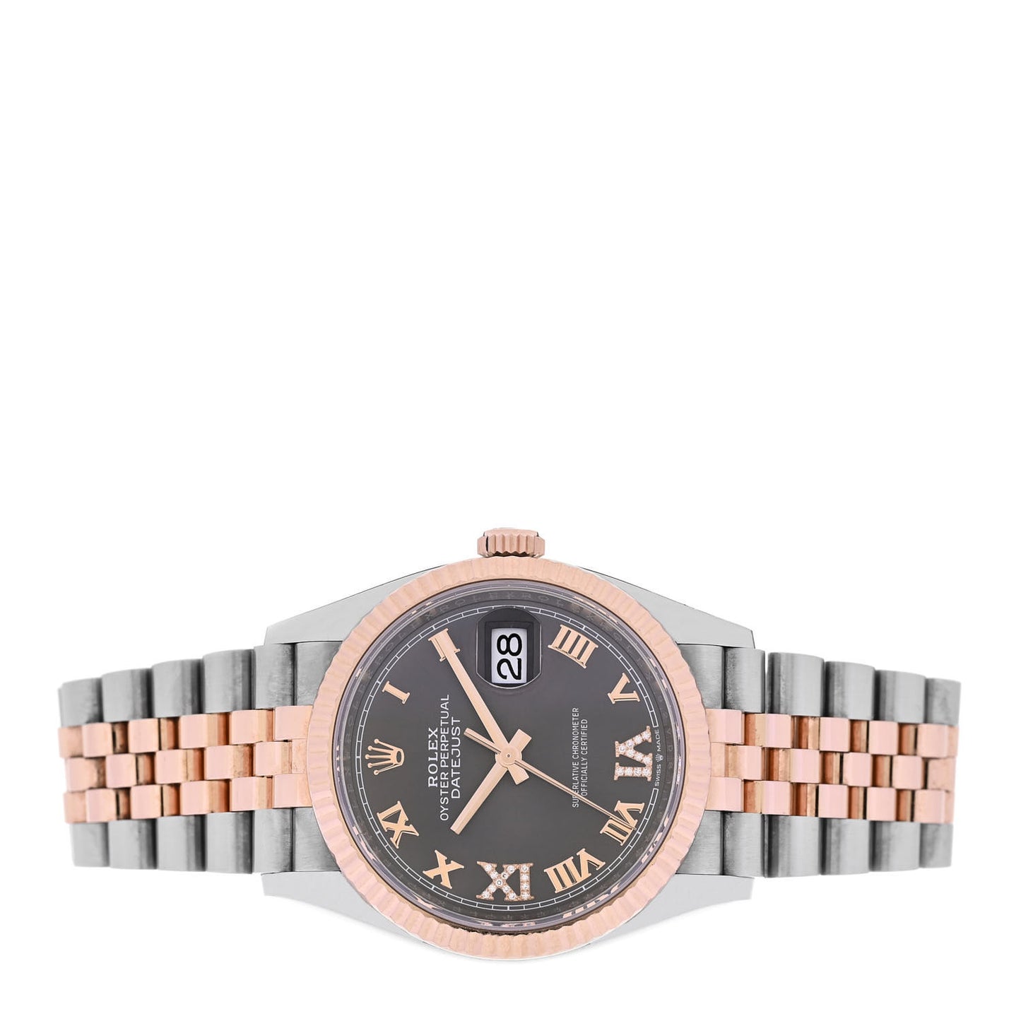 Stainless Steel 18K Everose Gold Diamond 36mm Oyster Perpetual Datejust Watch Slate Roman 126231