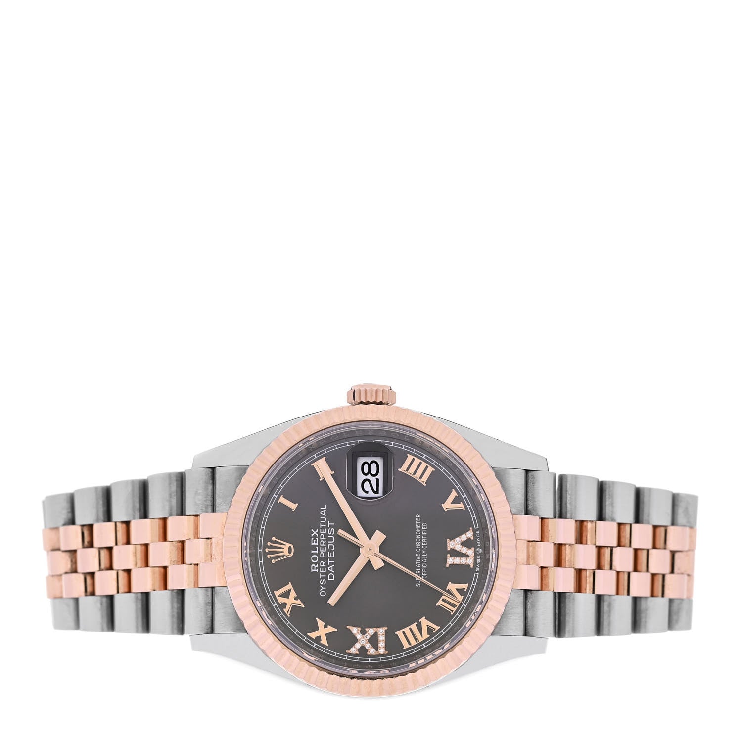 Rolex Stainless Steel 18K Everose Gold Diamond 36mm Oyster Perpetual Datejust Watch Slate Roman 126231 2 of 5