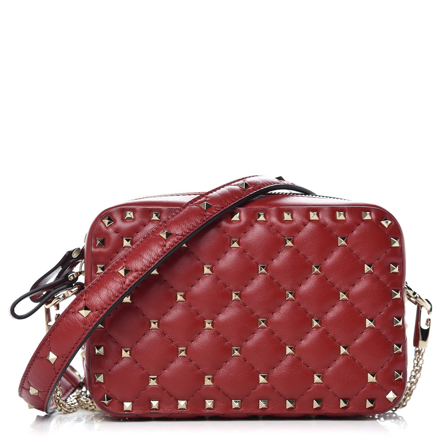 Nappa Rockstud Spike Camera Crossbody Bag Rosso Valentino