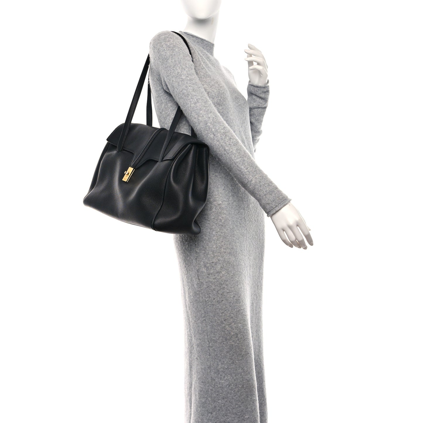 Grained Calfskin Large Soft 16 Bag Black