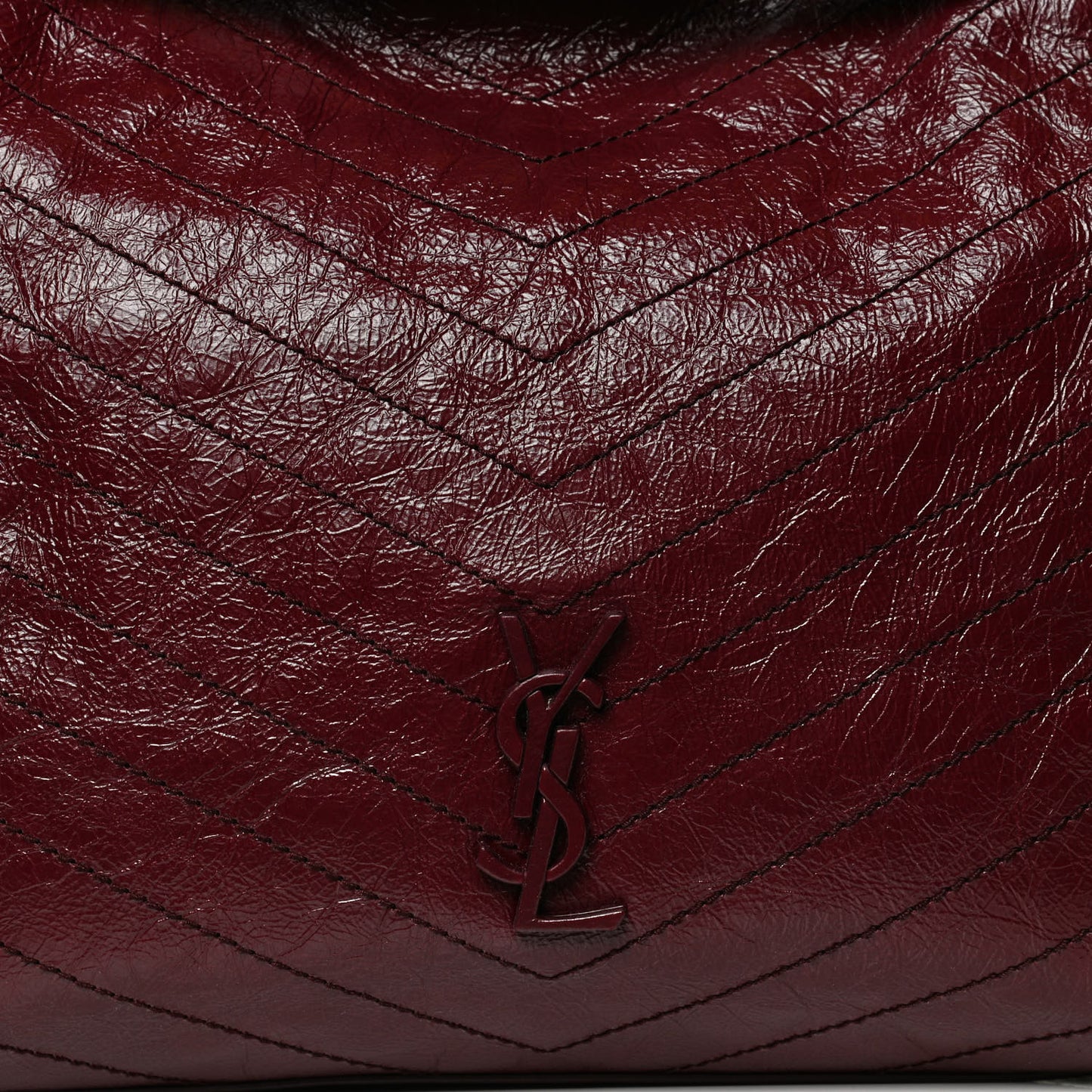 Crinkled Calfskin Matelasse Monogram Niki Shopper Tote Burgundy