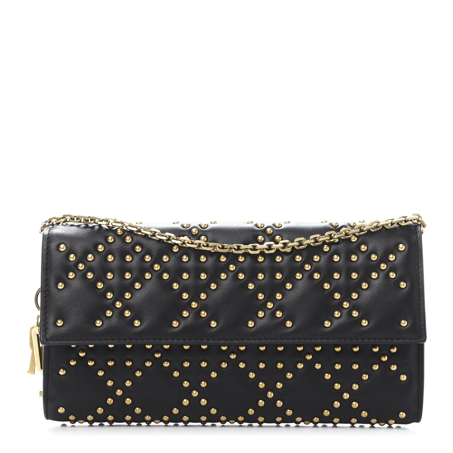Calfskin Cannage Studded Wallet on Chain Black