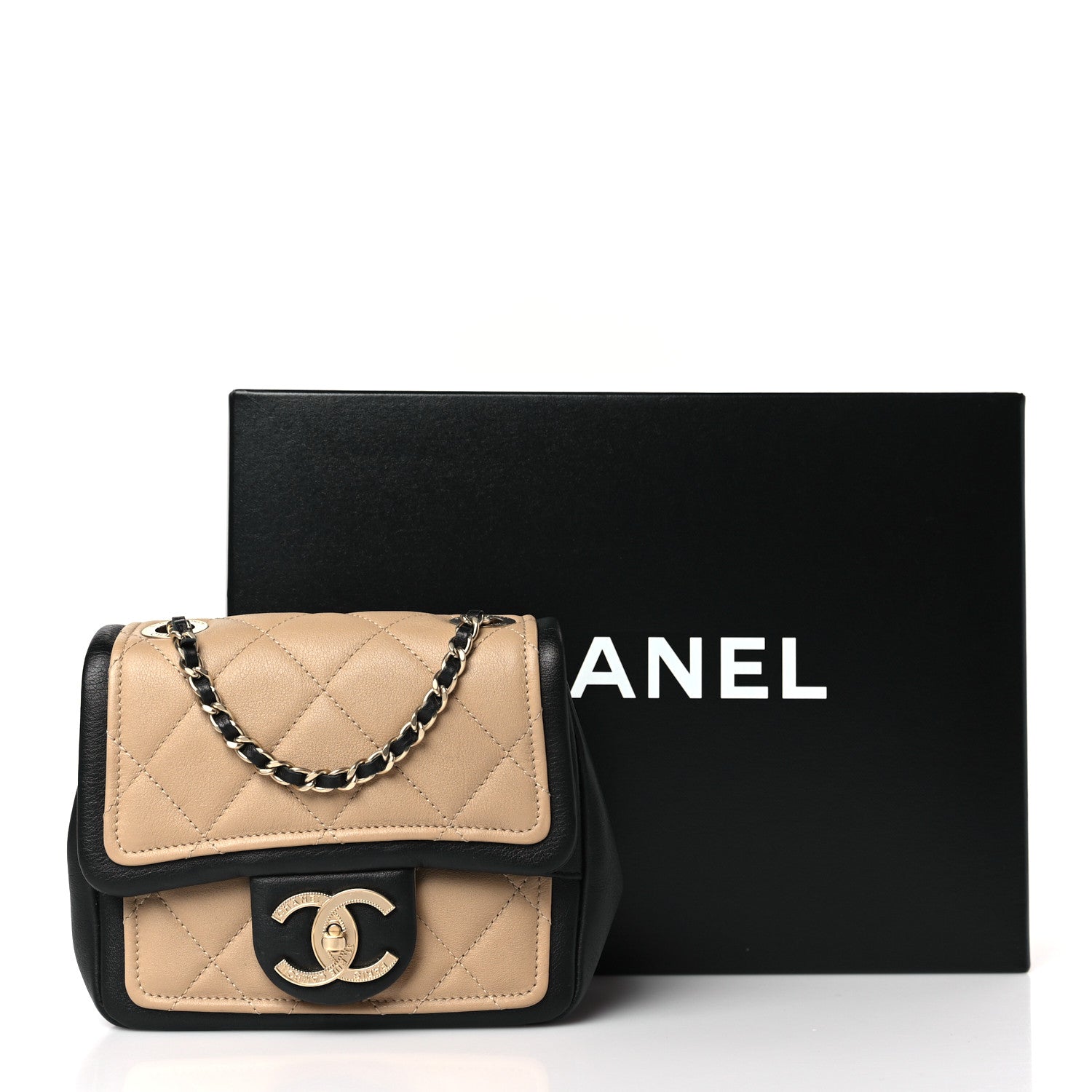 Chanel Lambskin Quilted Graphic Mini Flap Bag Beige Black 11 of 11