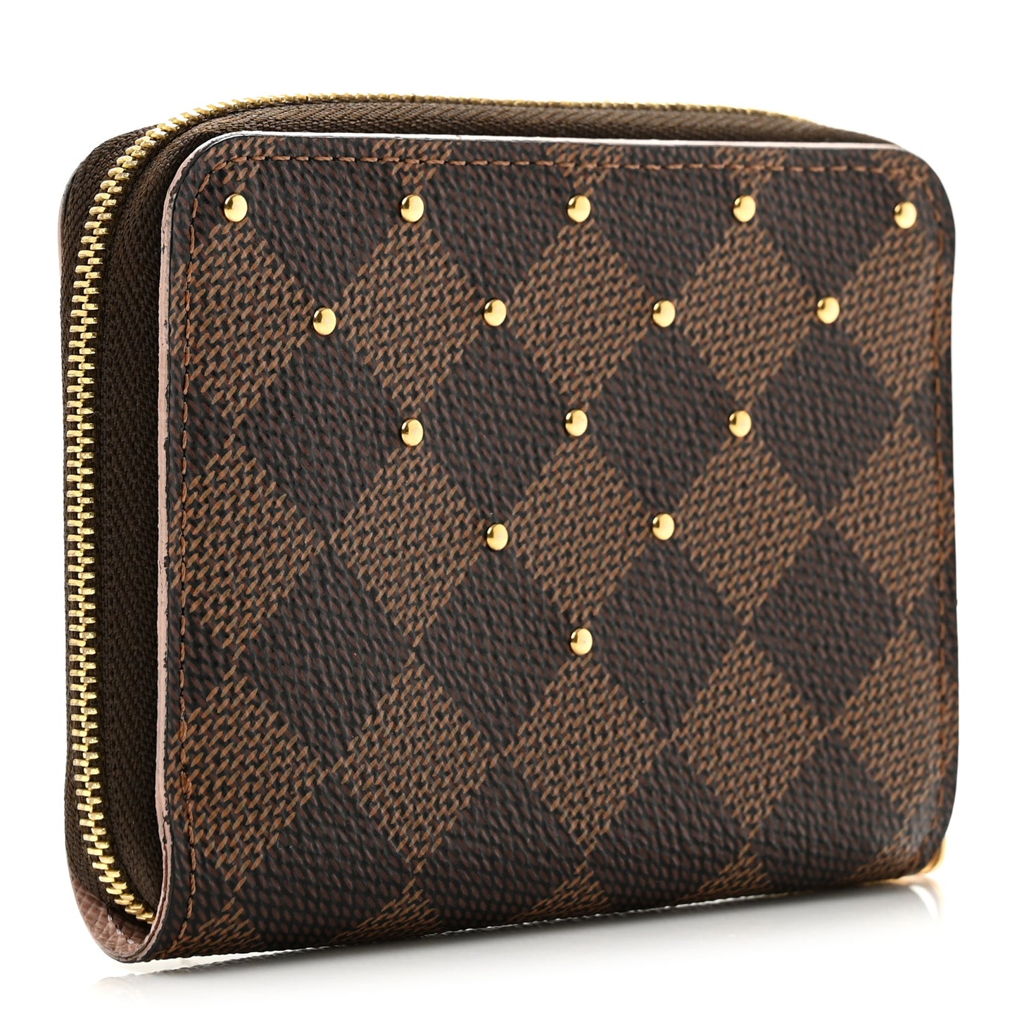 Damier Ebene Studded Zippy Coin Purse Rose Ballerine