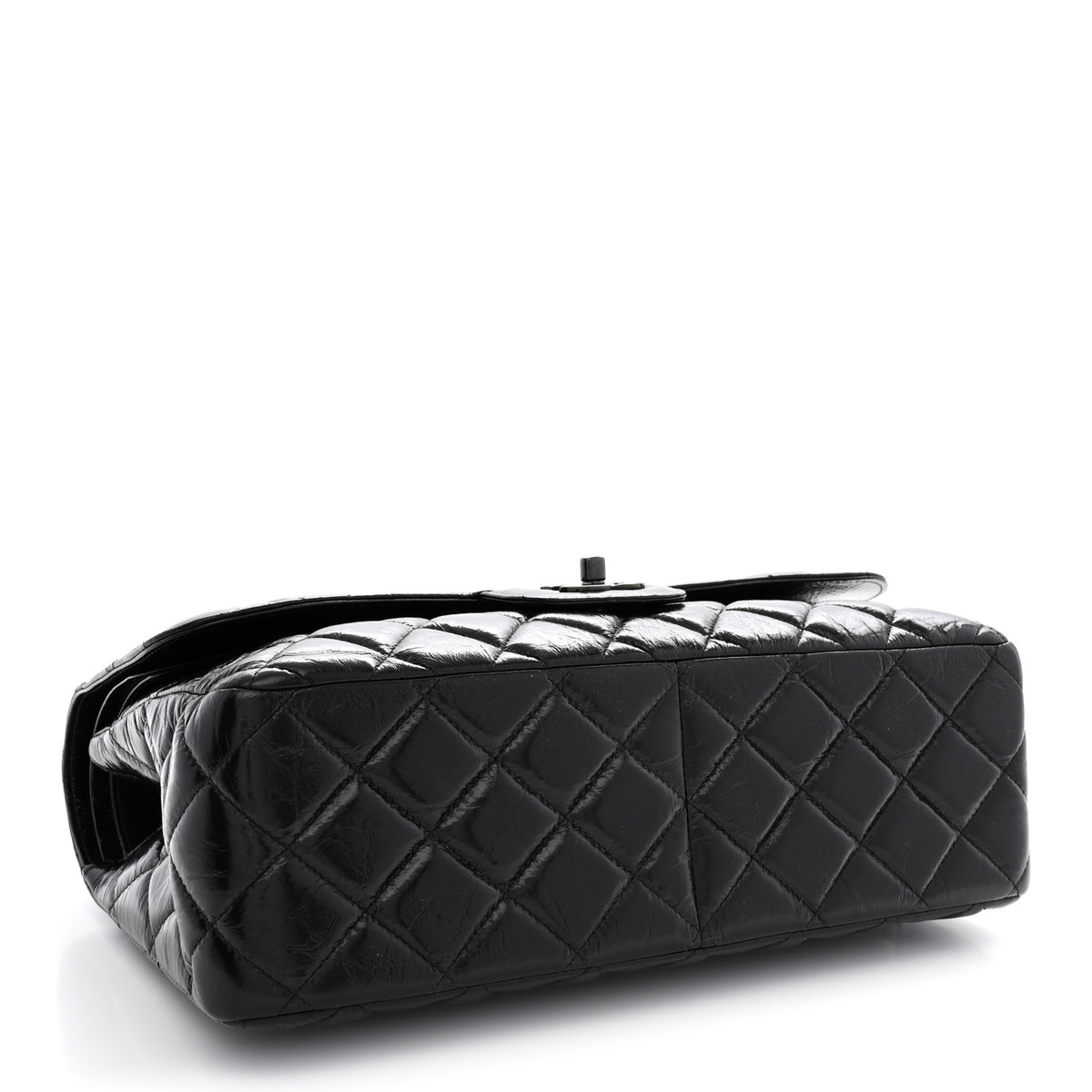 Shiny Distressed Calfskin Quilted Jumbo Double Flap So Black