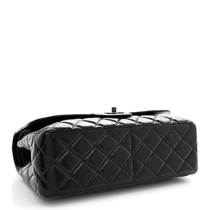Chanel Shiny Distressed Calfskin Quilted Jumbo Double Flap So Black 4 of 10