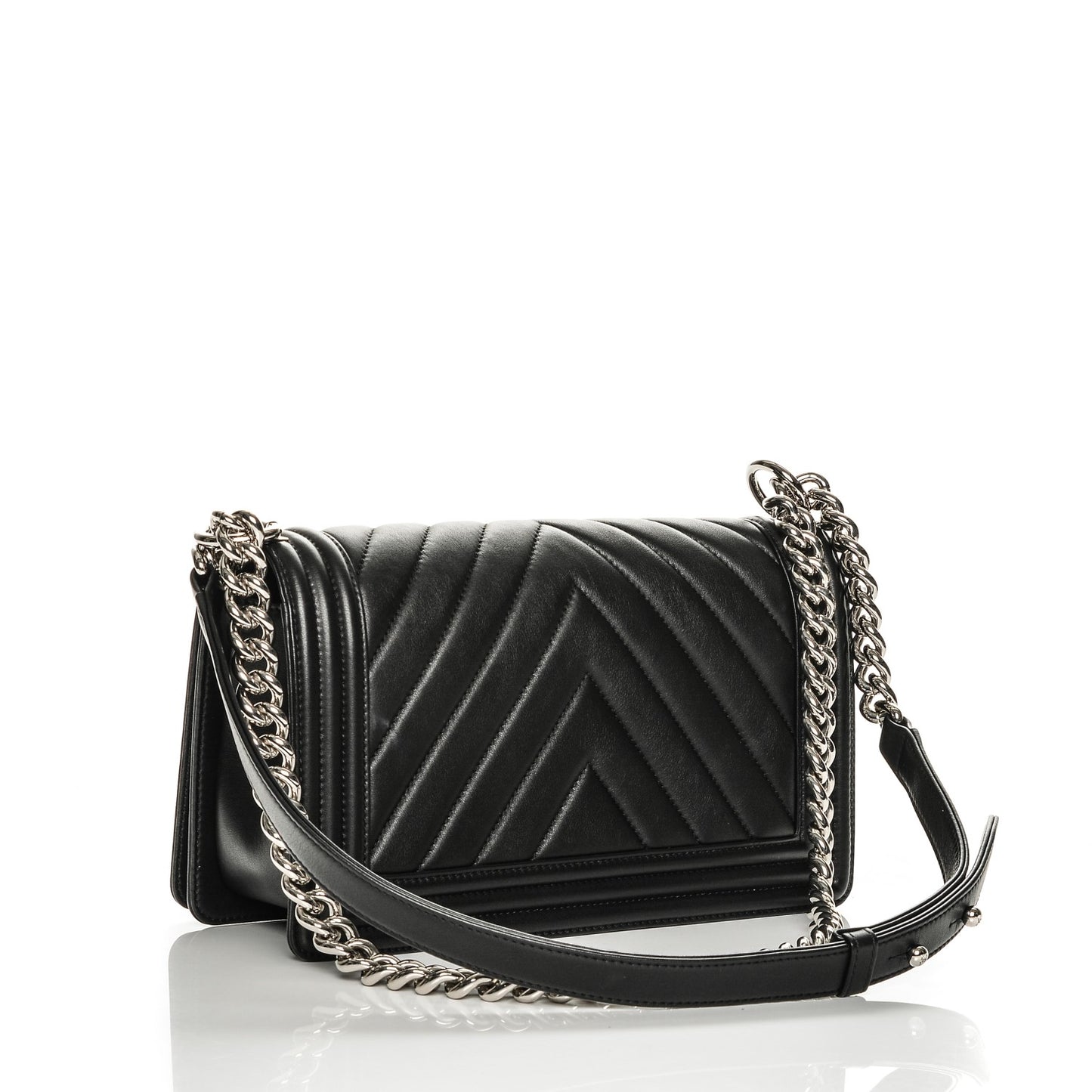Calfskin Chevron Quilted Medium Boy Flap Black
