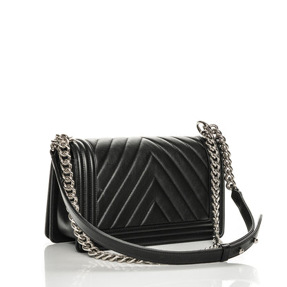 Chanel Calfskin Chevron Quilted Medium Boy Flap Black 3 of 8