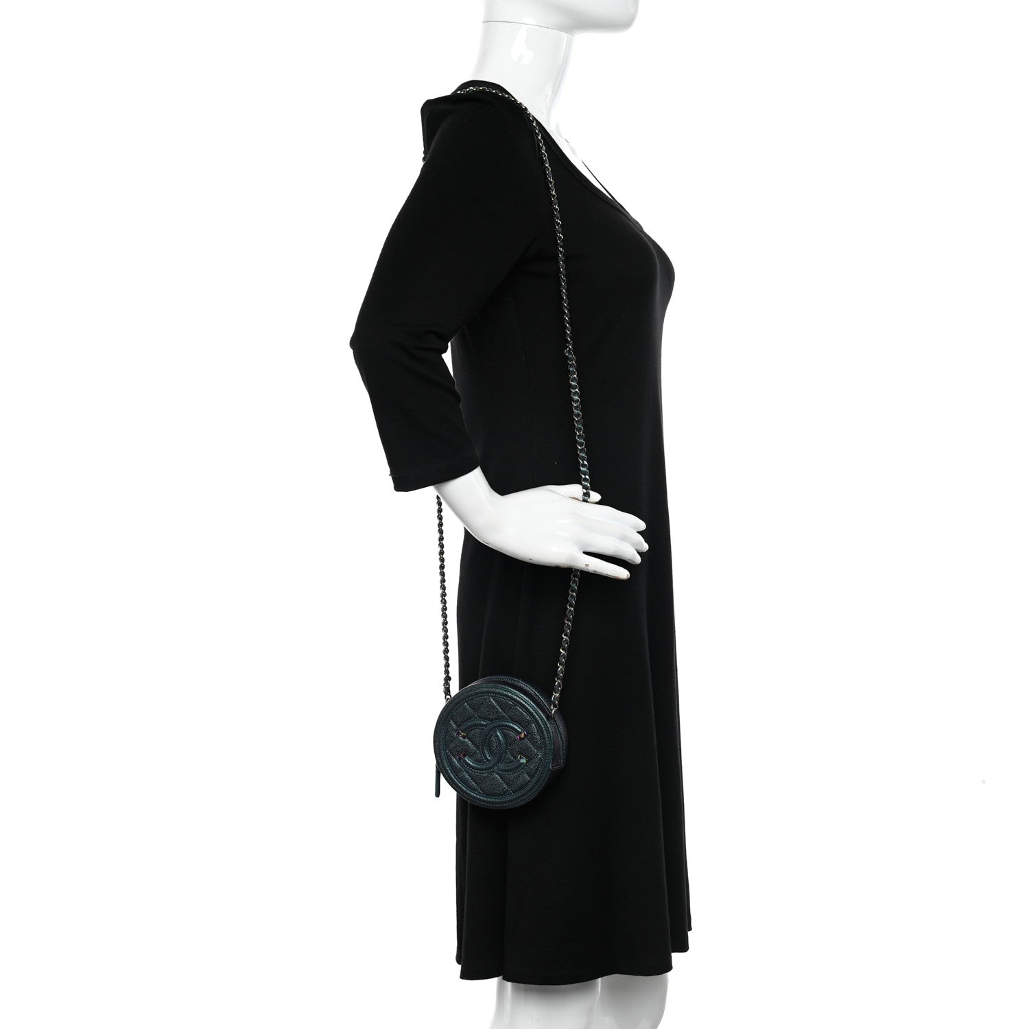 Chanel Iridescent Caviar Quilted Round Filigree Crossbody Dark Turquoise 2 of 11