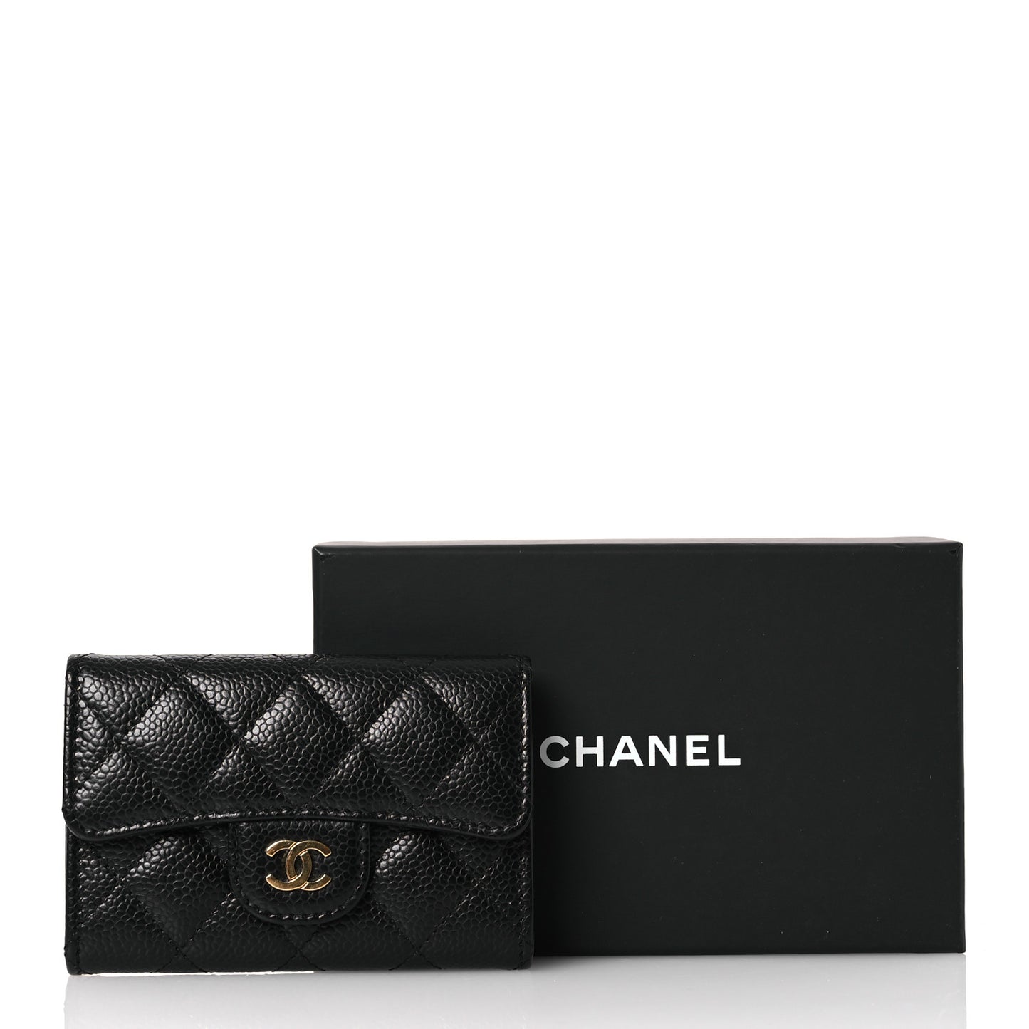 Caviar Quilted Flap Card Holder Wallet Black