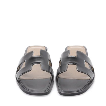 Hermes Box Calfskin Oran Sandals 36 Black 2 of 9