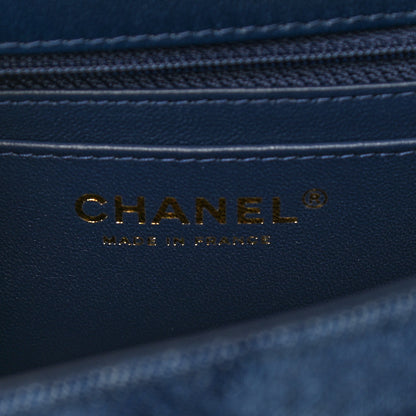 Chanel Printed Denim Quilted Mini Rectangular Flap Dark Blue 6 of 10