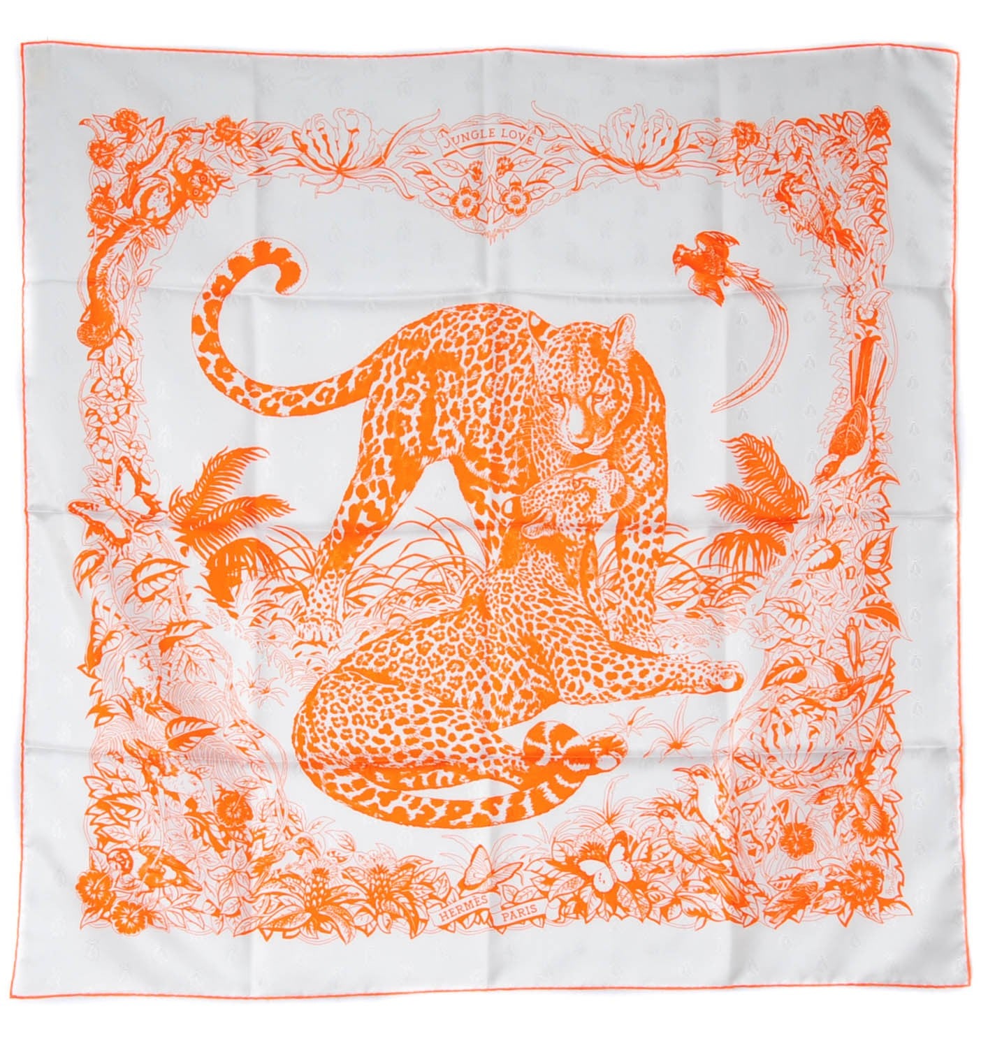 Silk Jungle Love Scarf 90 Blanc Orange