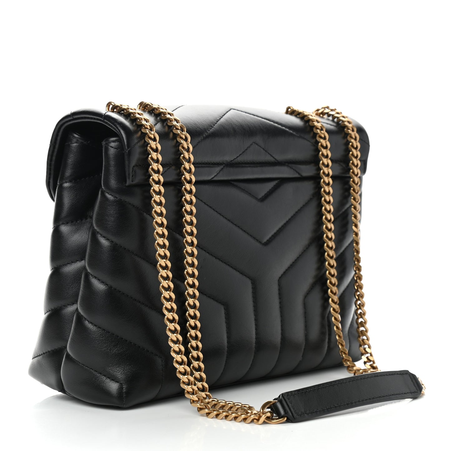 Calfskin Y Quilted Monogram Small Loulou Chain Satchel Black