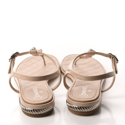 Chanel Patent Pearl CC Thong Sandals 36.5 Beige 5 of 12