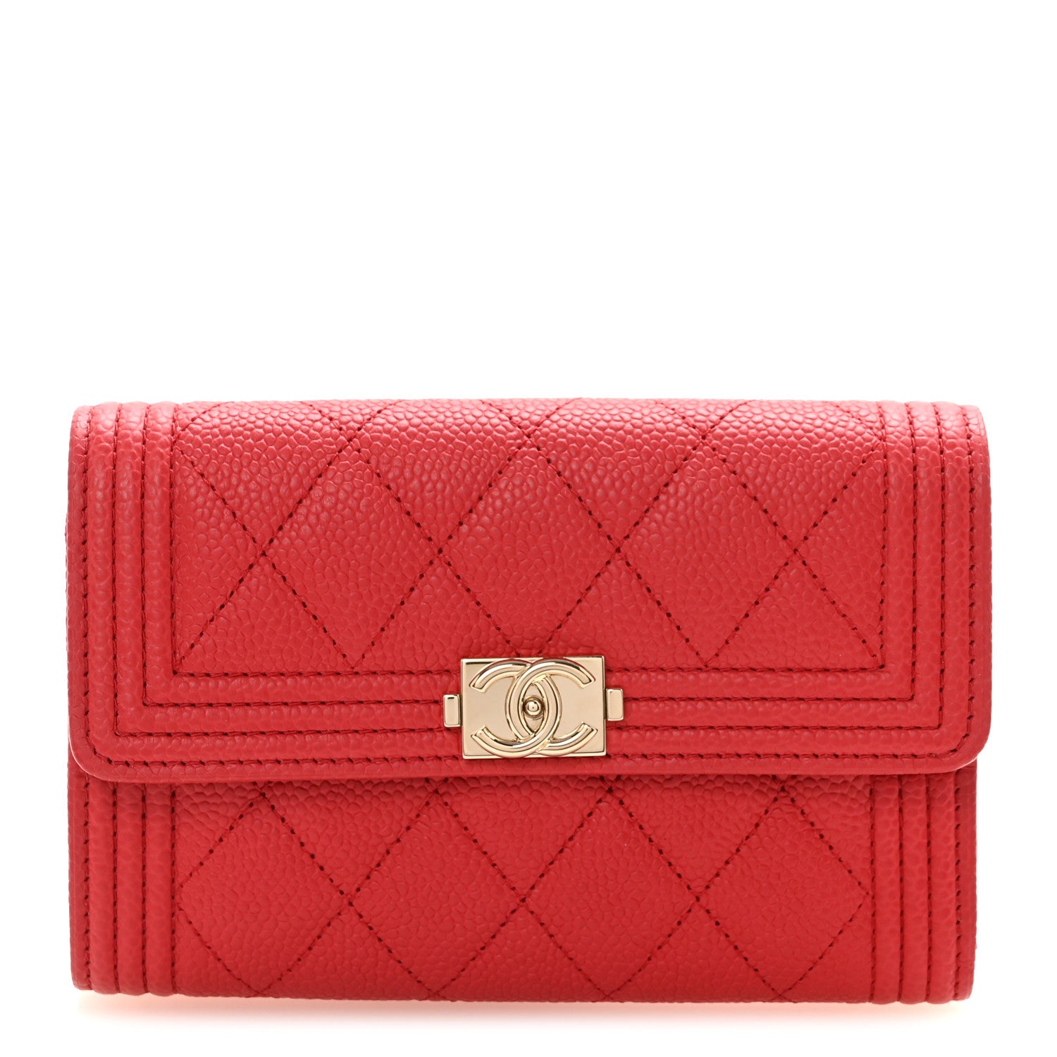 Chanel Caviar Quilted Medium Boy Flap Wallet Red 2 of 16