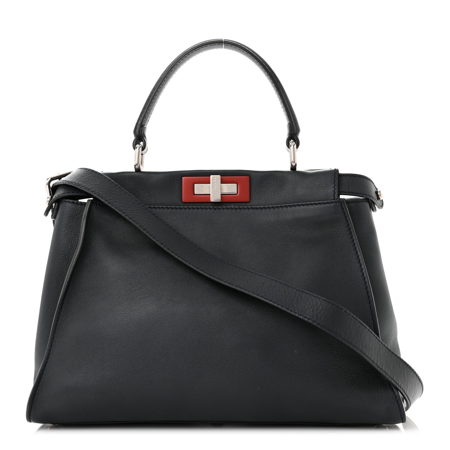 Fendi Vitello Seta Shiny Nappa Medium Peekaboo Iconic Satchel Blue Notte Ardesia 1 of 10