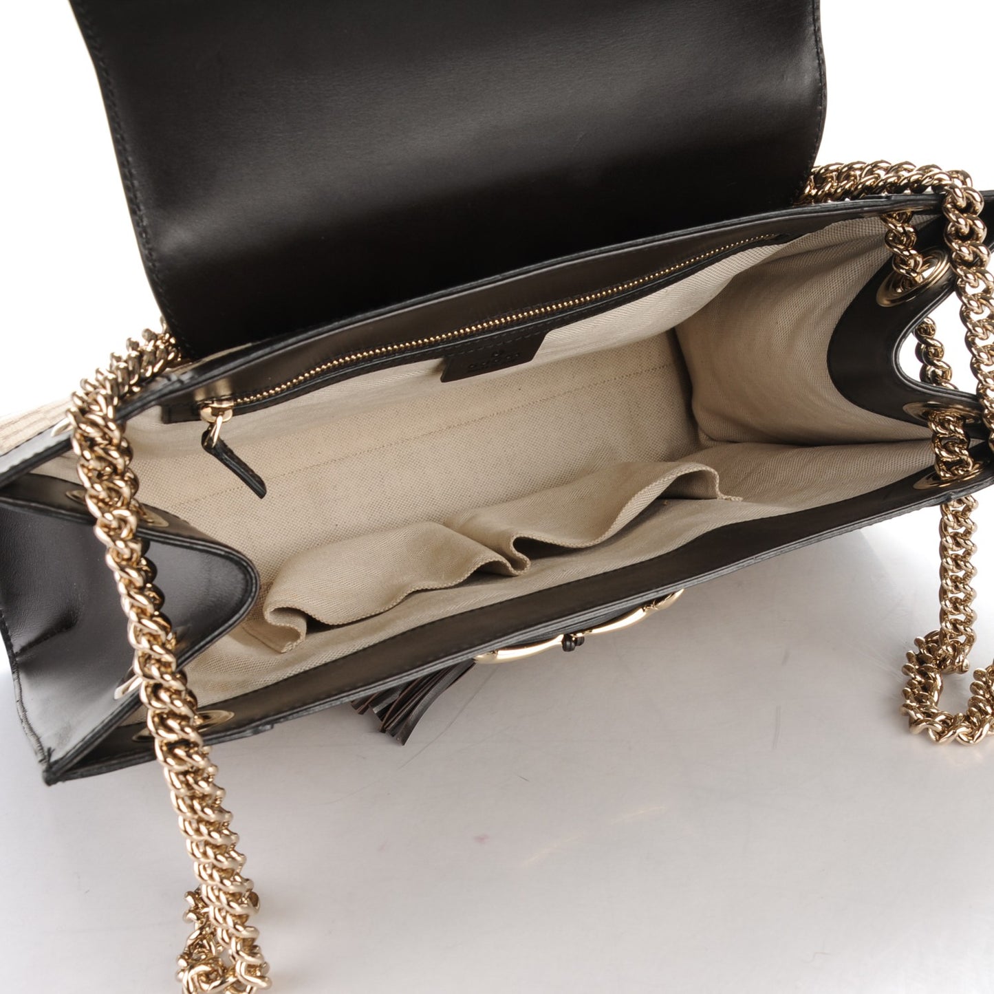 Monogram Margaux Calfskin Large Emily Chain Shoulder Bag Beige Ebony Cocoa