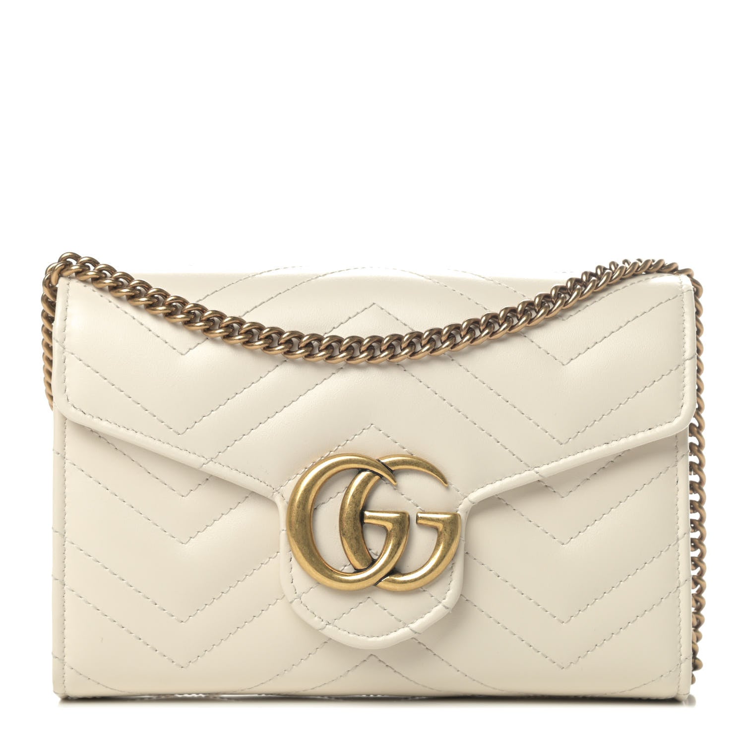 Gucci Calfskin Matelasse GG Marmont Chain Wallet Mystic White 1 of 5