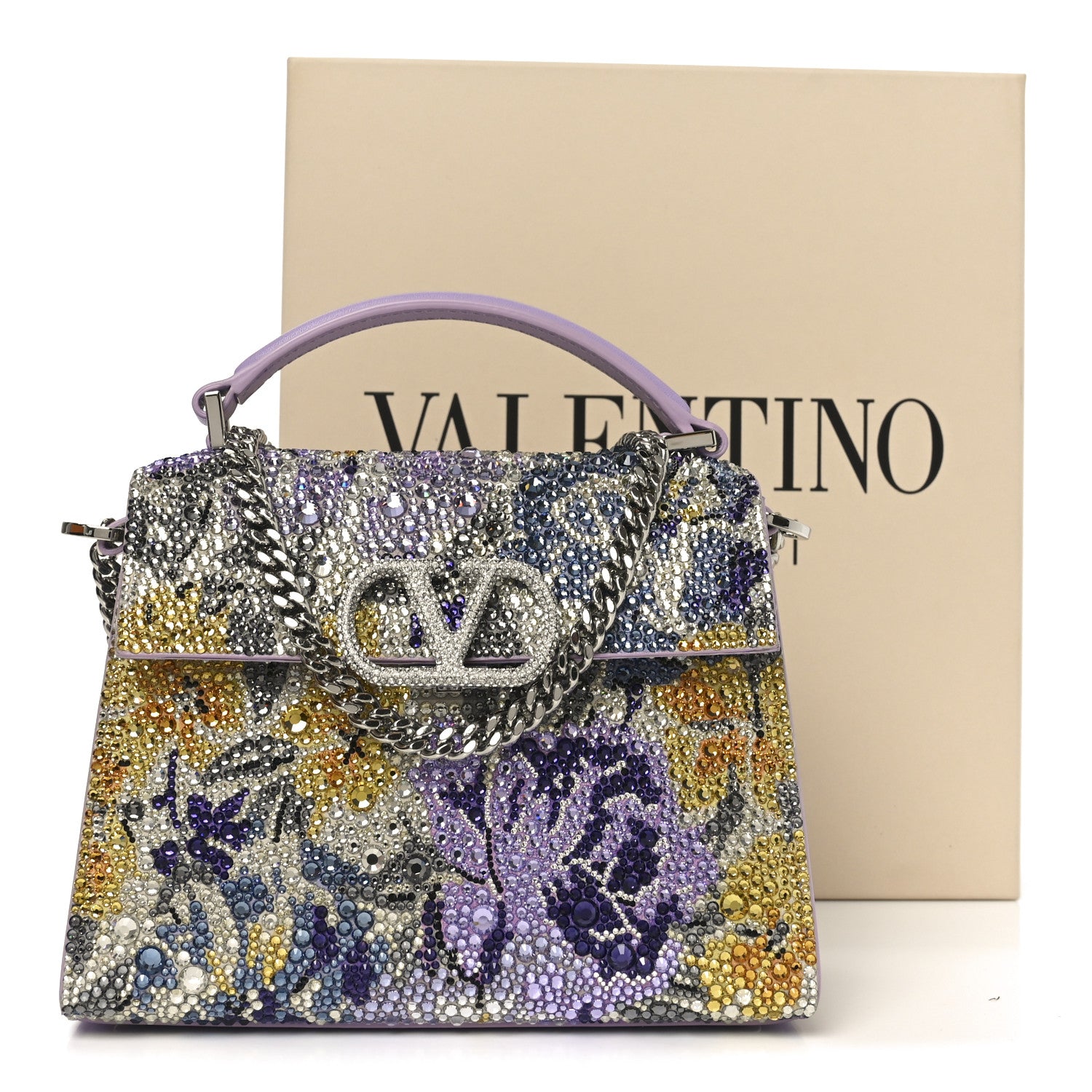 VALENTINO GARAVANI ビーズバッグ 2点セット 花柄 Valentino Garavani VSLING Mini Floral Rhinestone Top-Handle Bag