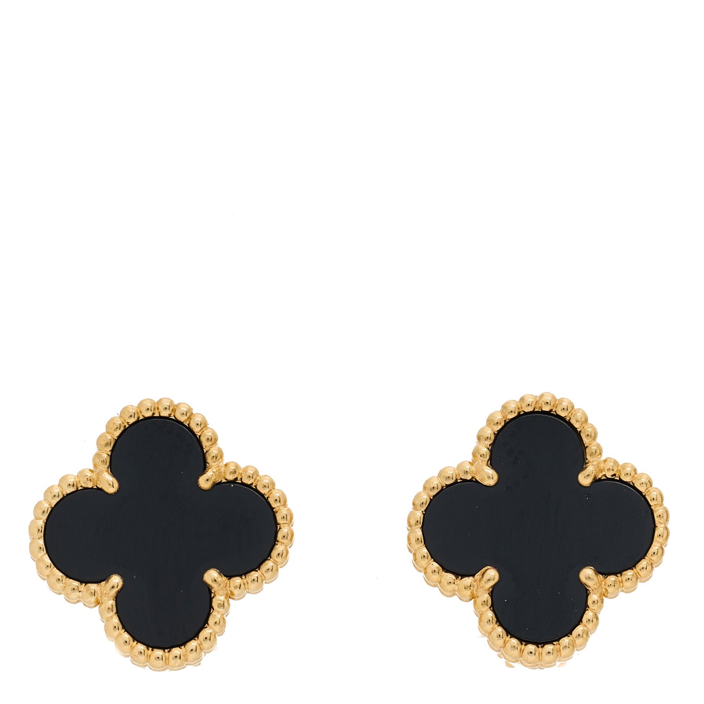18K Yellow Gold Black Onyx Vintage Alhambra Earrings