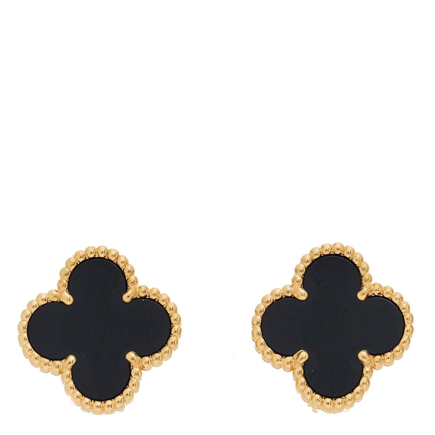 Van Cleef & Arpels 18K Yellow Gold Black Onyx Vintage Alhambra Earrings 1 of 5