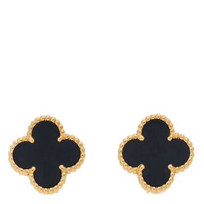 Van Cleef & Arpels 18K Yellow Gold Black Onyx Vintage Alhambra Earrings 1 of 5