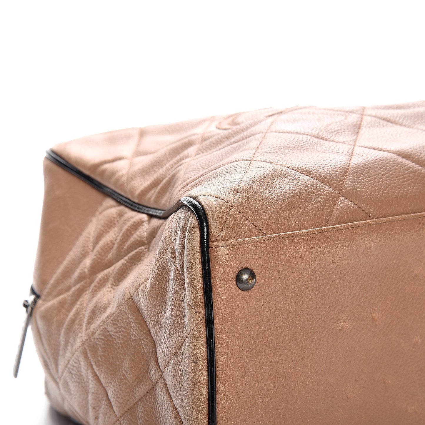 Caviar Patent Quilted Large Bowler Bag Beige Black