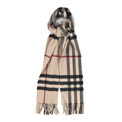 Burberry Cashmere Giant Check Fringe Scarf Stone 1 of 3