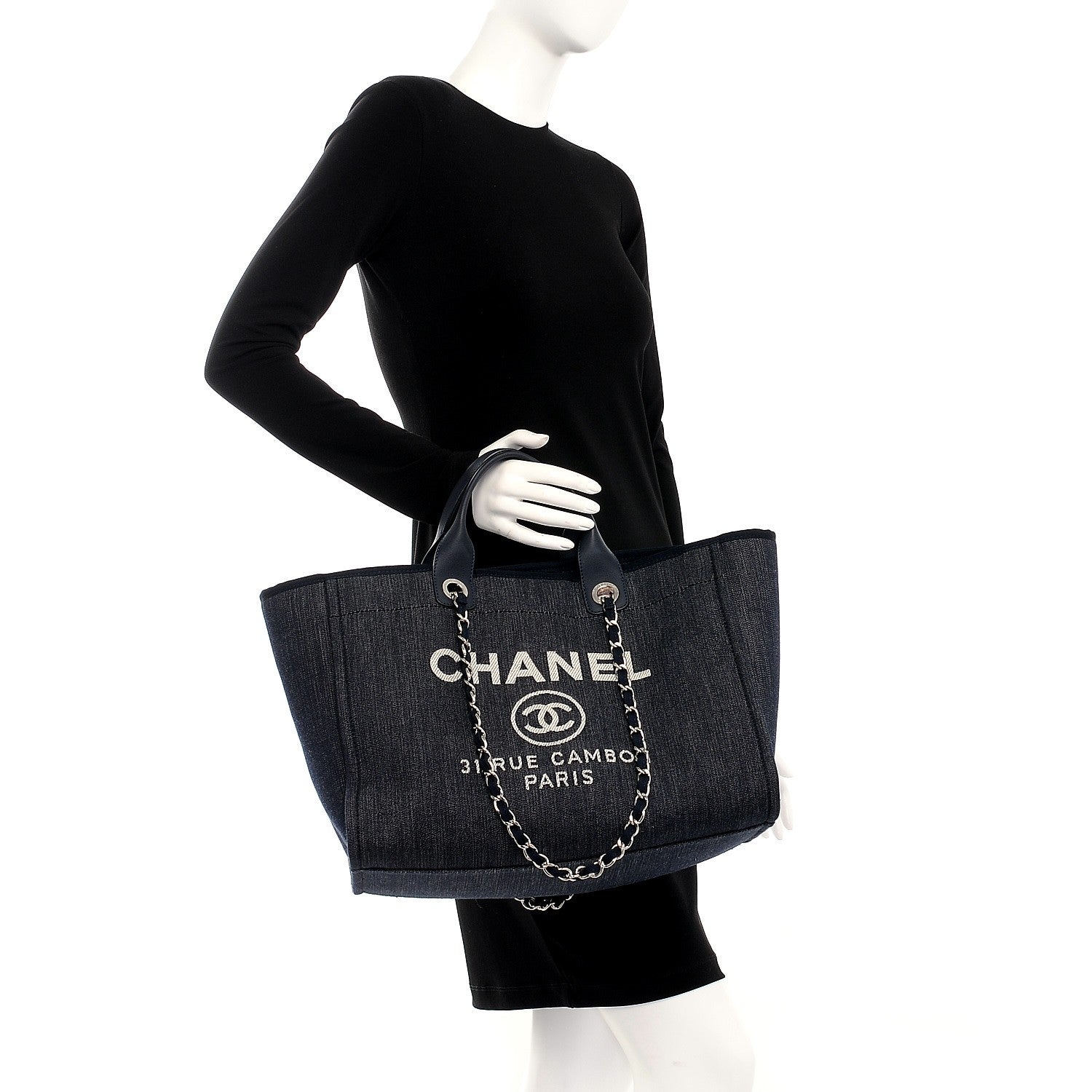 Chanel Canvas Large Deauville Tote Dark Blue 2 of 8