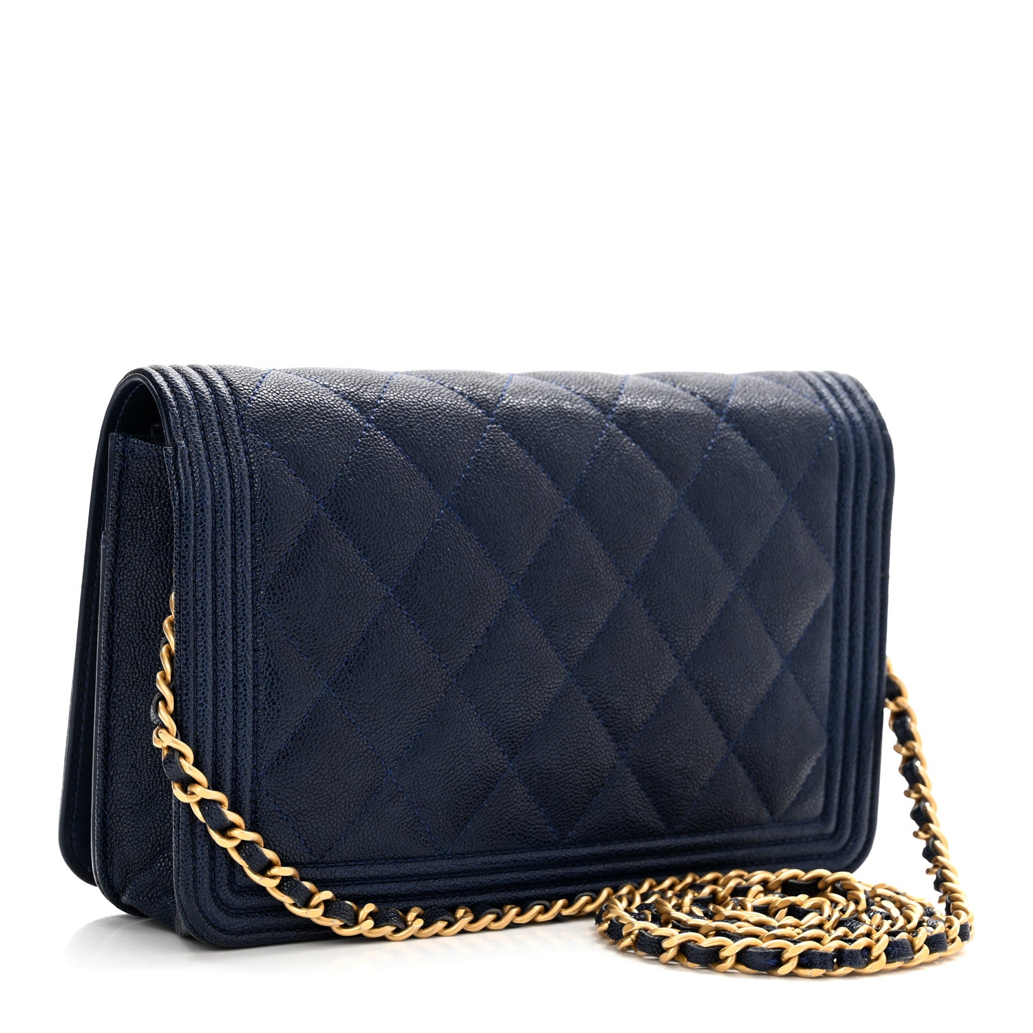 Chanel Caviar Quilted Boy Wallet On Chain WOC Navy 3 of 13