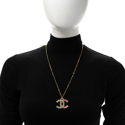 Chanel Crystal CC Pendant Necklace Gold Multicolor 2 of 5