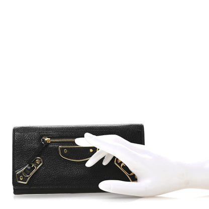 Balenciaga Chevre Gold Metallic Edge Hardware Money Wallet Black 2 of 8
