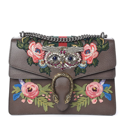 Gucci Calfskin Web Owl Embroidered Medium Dionysus Shoulder Bag New Acero Multicolor 1 of 9