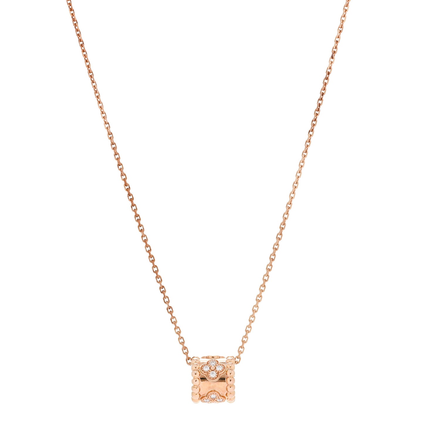 18K Rose Gold Diamond Small Perlee Clovers Pendant Necklace