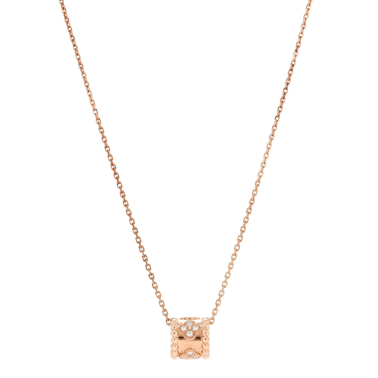 Van Cleef & Arpels 18K Rose Gold Diamond Small Perlee Clovers Pendant Necklace 1 of 6