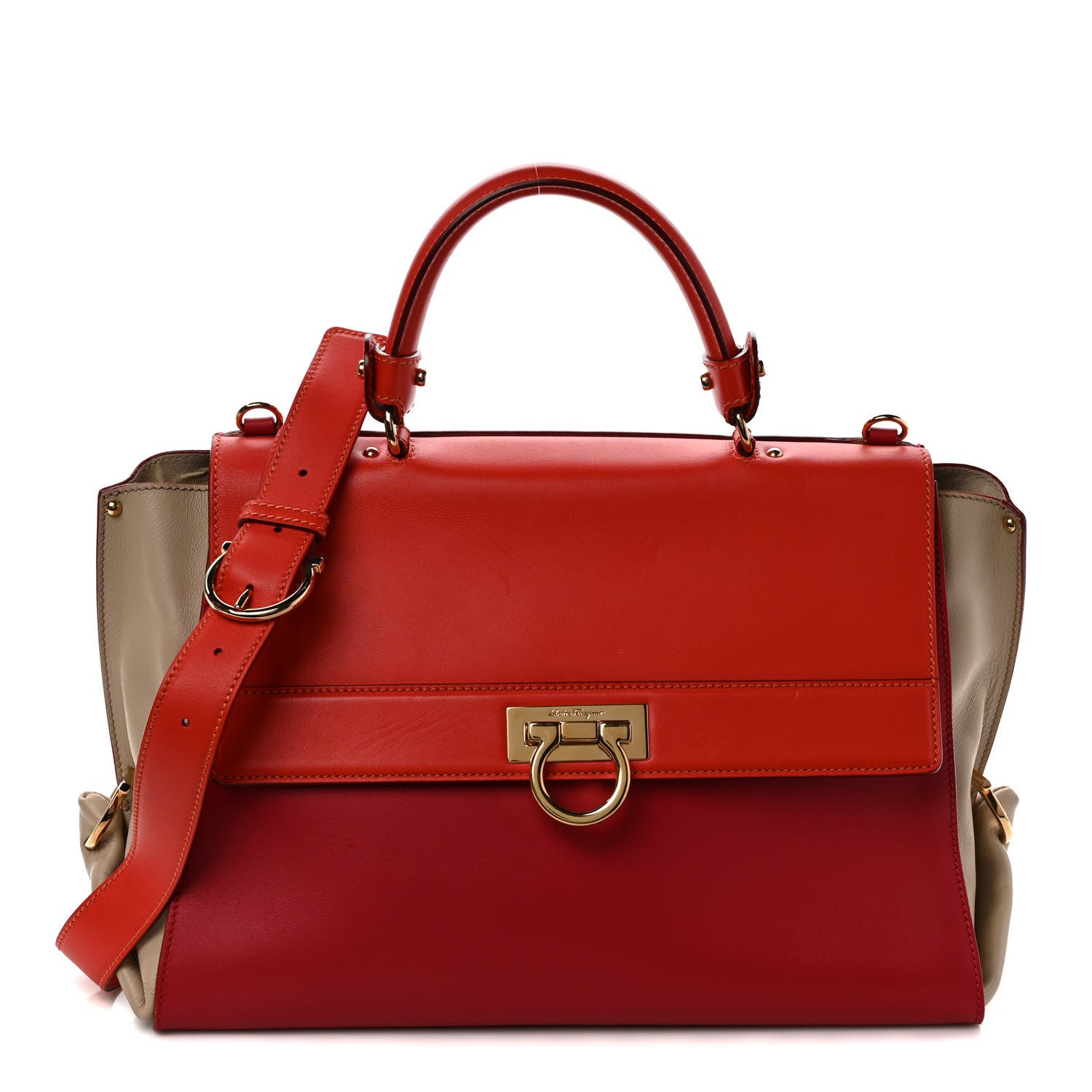 Salvatore Ferragamo Calfskin Medium Sofia Satchel Red Beige 1 of 8