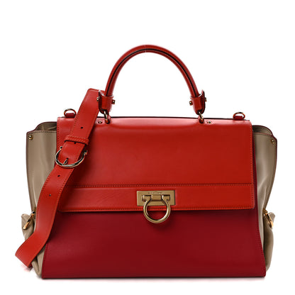 Salvatore Ferragamo Calfskin Medium Sofia Satchel Red Beige 1 of 8