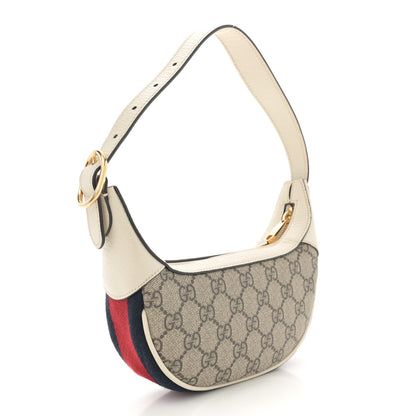 Gucci GG Supreme Monogram Textured Dollar Calfskin Web Mini Ophidia Half Moon Hobo Beige Ebony Mystic White 3 of 12