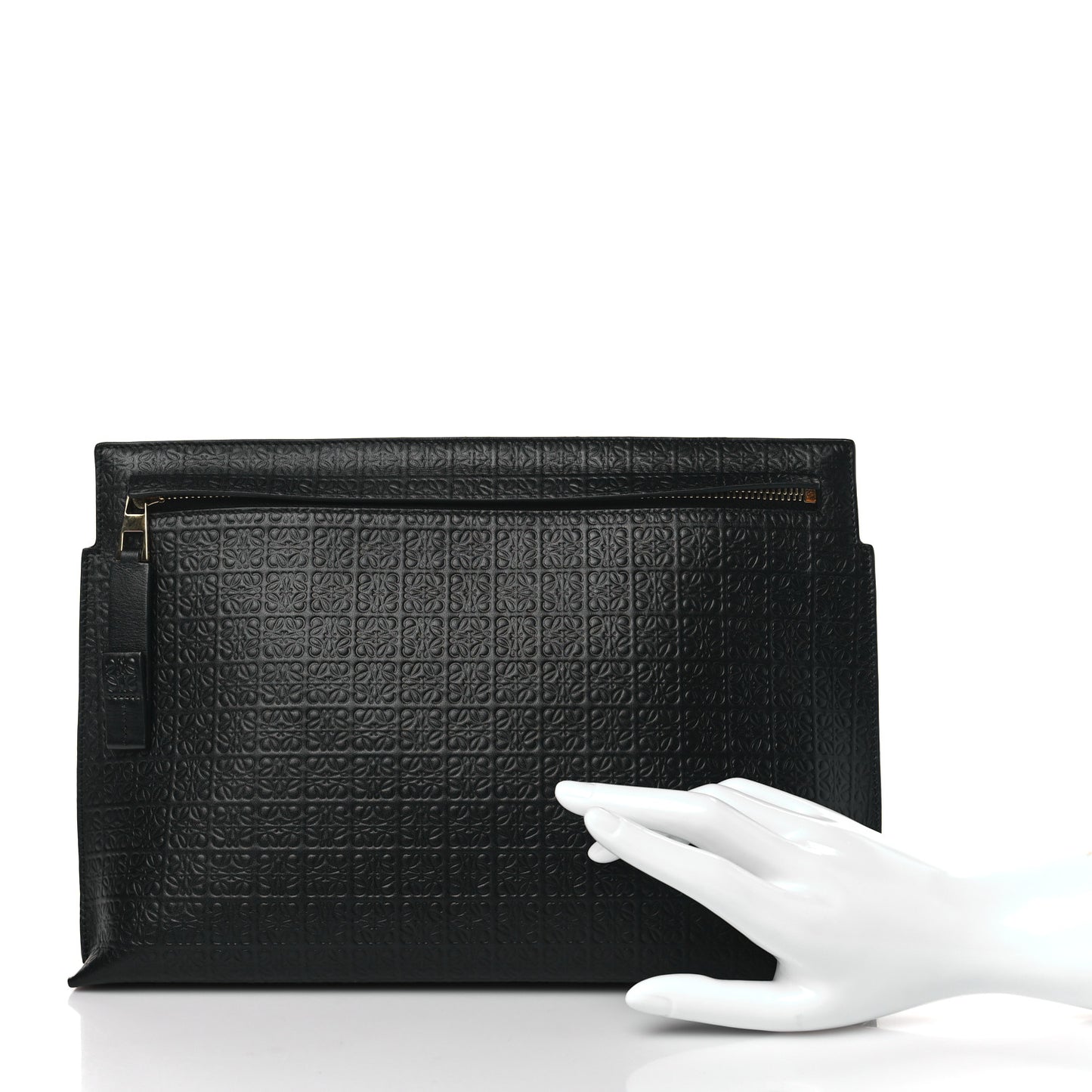 Calfskin Embossed Repeat T Pouch Black