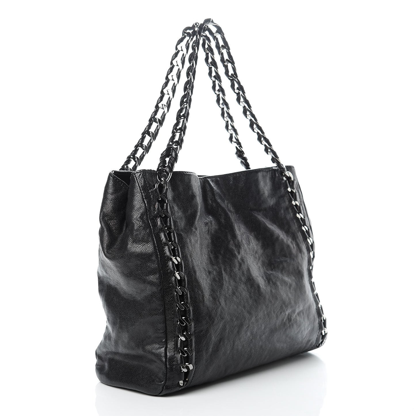 Glazed Caviar Modern Chain Tote Black