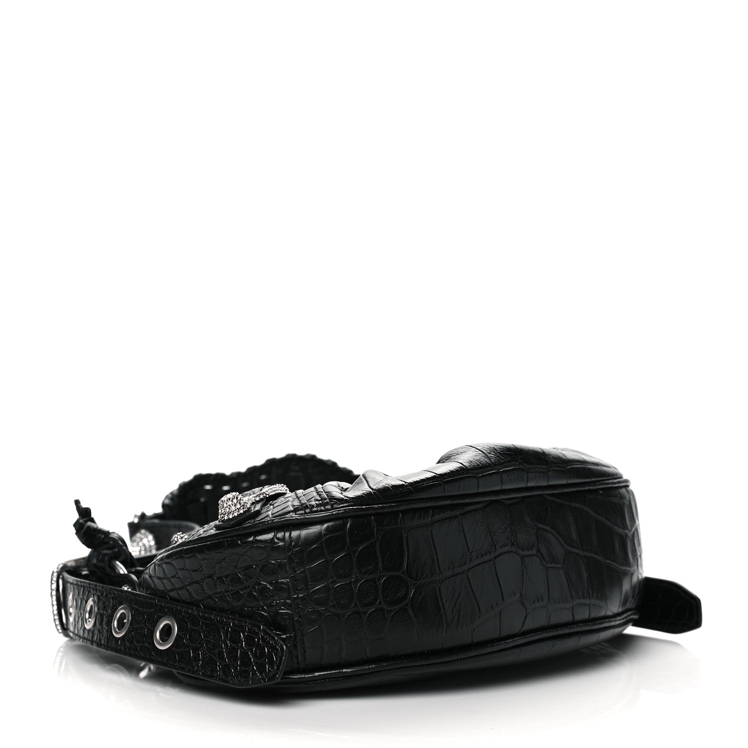Balenciaga Extra Supple Calfskin Crystal Crocodile Embossed Le Cagole Shoulder Bag XS Black 4 of 10