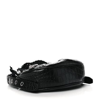 Balenciaga Extra Supple Calfskin Crystal Crocodile Embossed Le Cagole Shoulder Bag XS Black 4 of 10
