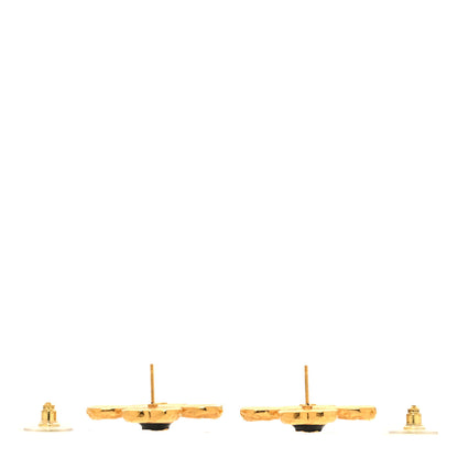 Chanel Resin Metal Glass CC Clover Earrings Gold Black Pink 3 of 6