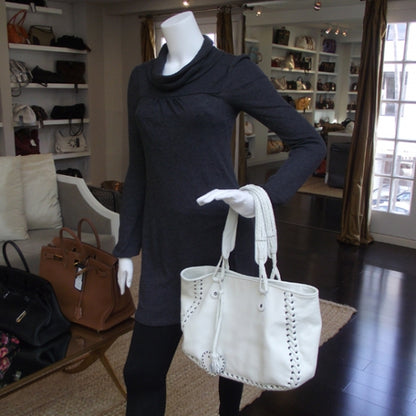 Christian Dior Leather Stitched Shopping Tote White 2 of 10
