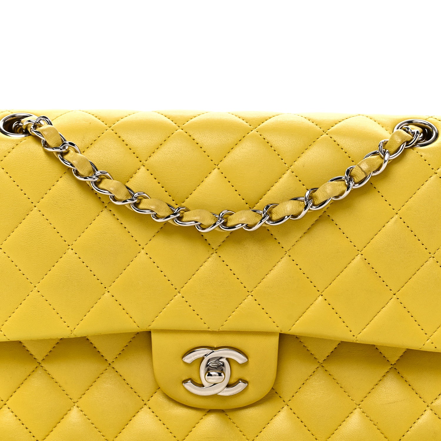 Chanel Lambskin Quilted Medium Double Flap Yellow 1882514
