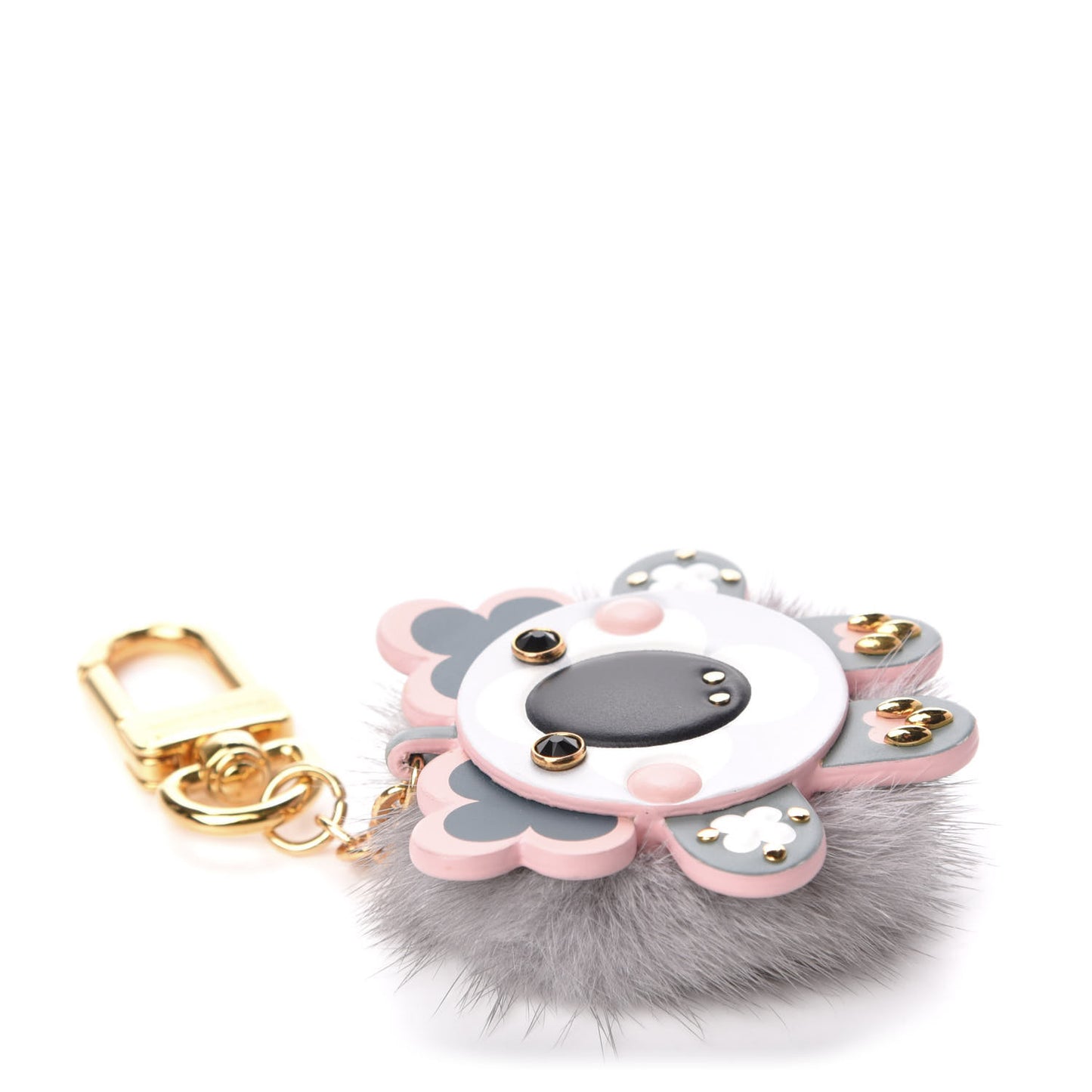 Calfskin Mink Fur Wild Koala Bag Charm Key Holder Rose Clair